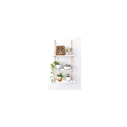 Image of VAH Wall Hanging Shelf, White Wood Floating Shelves for Wall Rustic Rope Shelves Plant Shelf Farmhouse Decor for Living 