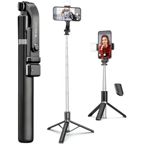 Image of Vaku Luxos® Selfie Stick Tripod Stand with Fill Light & Wireless Remote, 69.6 inch/174CM Extendable Bluetooth Long Selfi