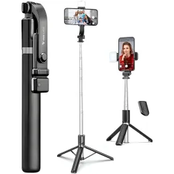 Vaku Luxos® Selfie Stick Tripod Stand with Fill Light & Wireless Remote, 69.6 inch/174CM Extendable Bluetooth Long Selfi
