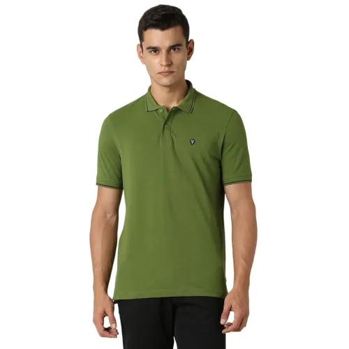 Image of Van Heusen Men's Cotton Solid Regular Fit Collar Polo T-Shirt