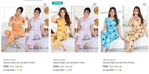 Image of Vania S Grace Women's Night Suits Starting @ ₹190