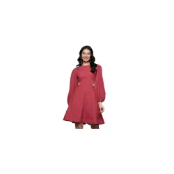 Varanga Women Rust Round Neck, Cut-Out Detail On Waist, Knee Length Dress