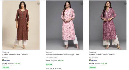 Image of Varanga Women's Kurtas @ Up to 81% Discount
