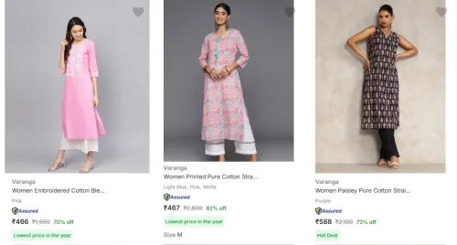 Image of Varanga Women's Kurtas upto 82% Discount