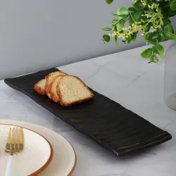VarEesha Handmade Brown Wood Ceramic Kabab / Snacks Platter | Starter Plate | Ceramic Kebab Platter | Microwave & Dishwa