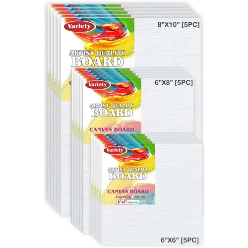 Image of Variety Canvas Board 100% Cotton 7oz Primed Fine Grain Acid Free (8X10 6X6 6X8 [Set of 15])