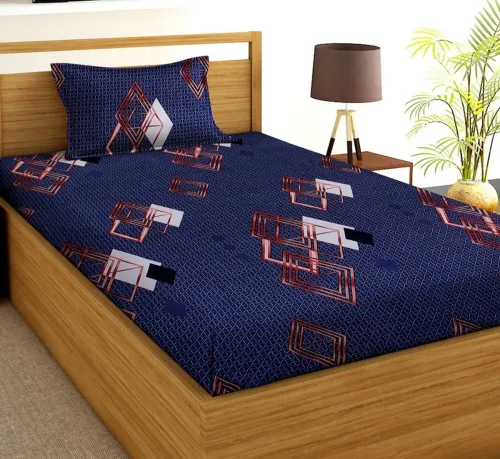 Image of VAS COLLECTIONS 180 TC Cotton Single Geometric Flat Bedsheet  (Pack of 1, AquaSilver)