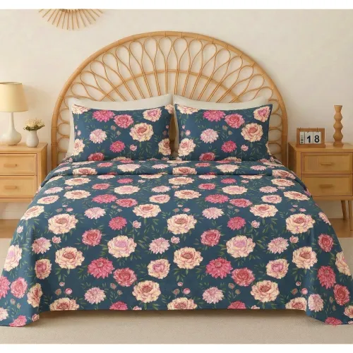 Image of VAS COLLECTIONS Cloud Cotton Double Bedsheet with 2 Pillow Covers