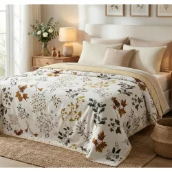 VAS COLLECTIONS Cotton AC Blanket for Double Bed (220×230 cm) | Reversible Soft Lightweight All-Season Blanket | Skin-Friendly & Breathable Comforter (Golden Leaf Garden)