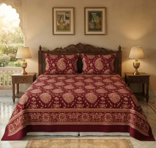 Image of VAS COLLECTIONS Cotton King Flat 180 TC Printed 1 Summer Bedsheet with 2 Pillow
