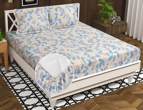 Image of VAS COLLECTIONS Cotton Double Fitted (Elastic) 180 TC Floral Bedsheet 