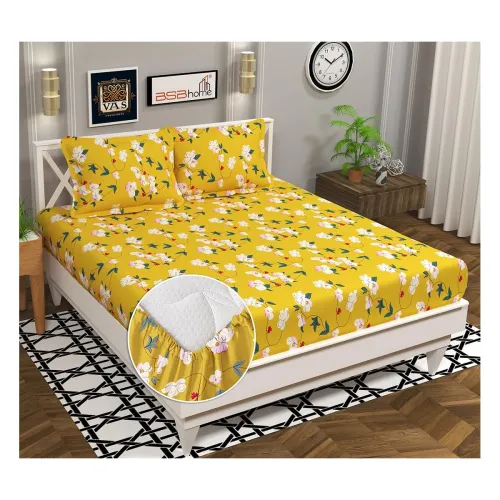 Image of VAS COLLECTIONS Premium Cotton 160tc Elastic Fitted Bedsheets with 2 Pillow Covers 