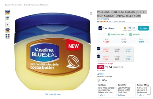 Image of VASELINE BLUESEAL COCOA BUTTER RICH CONDITIONING JELLY 50ml