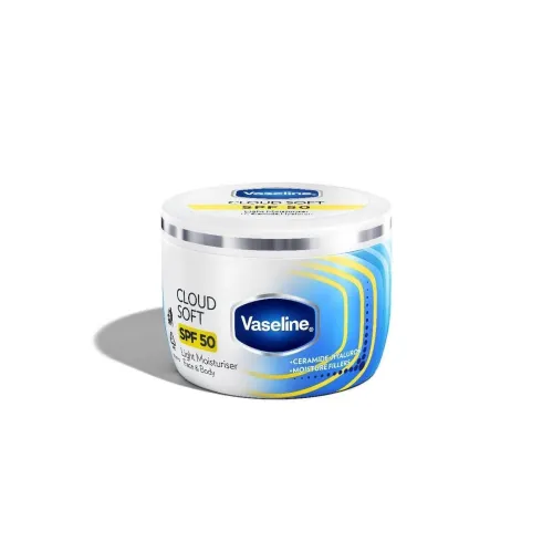 Image of VASELINE Cloud Soft SPF 50 PA ++++ Light Moisturiser, 200 ml, for Soft and Bouncy Skin, with Ceramides & Hyaluron Moistu