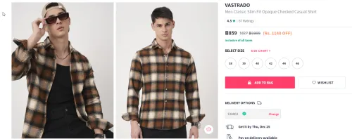 Image of VASTRADO Men Classic Slim Fit Opaque Checked Casual Shirt