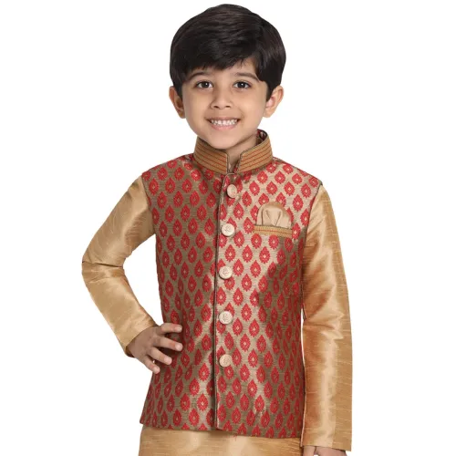 Image of VASTRAMAY Boys Nehru Modi Jacket – Cotton Silk Blend