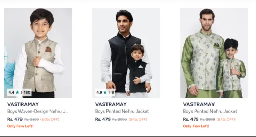 Image of VASTRAMAY Boys Woven Nehru Jacket Upto 84% OFF