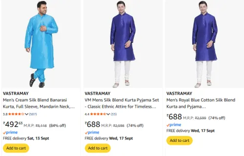 Image of VASTRAMAY Men's Kurta Set at Minimum 60% Discount
