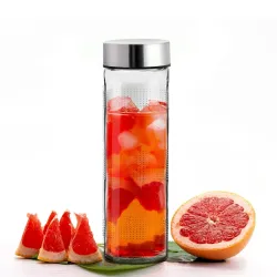 Click to enlarge Vasukie Glass Water Bottles, Glass Fridge Water Bottle with Steel Cap, Wide mouth Leak proof & detox water bottle glass, water bottle for fridge, fridge bottle set of 6-750 ML (1 BOTTLE)
