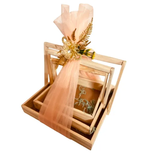 Image of Vayu Art & Crafts Set of 3 Square Pinewood Hamper Gift 