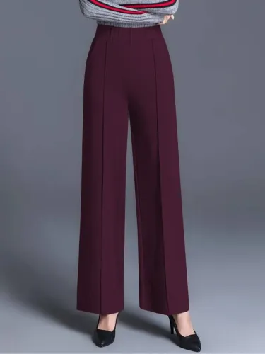 Image of VDTREND Women Regular Fit Maroon Cotton Blend Trousers