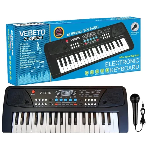 Image of VEBETO Kids Piano Keyboard with Mic (1 Year Warranty) 37 Keys 8 Rhythms 8 Tones 6 Demos Portable Electronic Keyboard Toy