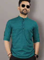 VeBNoR Self Design Art Silk Straight Kurta for Men (Green)