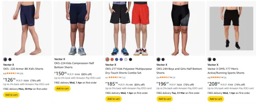 Image of Vector X Kids shorts at Minimum 70% Discount