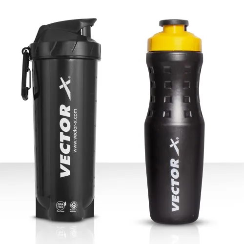 Image of Vector X Energy Shaker & Active Bottle for Protein Shake Gym Sipper Shaker 750 ml (Pack of 2, Black, Plastic)