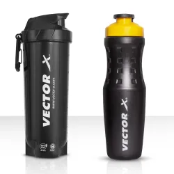 Vector X Energy Shaker & Active Bottle for Protein Shake Gym Sipper Shaker 750 ml (Pack of 2, Black, Plastic)
