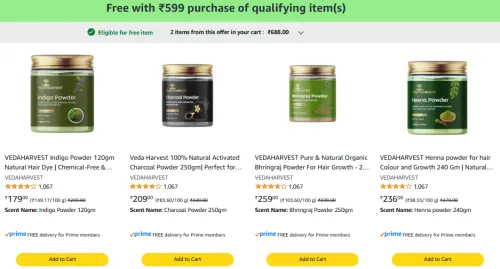 Image of Veda Harvest Offer: Order above ₹599 & get 3 Benefit items FREE