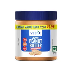 Veeba Peanut Butter Crunchy | High Protein | Naturally Gluten Free | Vegan | No Added Preservatives | Added Calcium, Iro