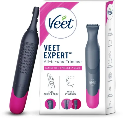 Image of Veet Expert All- In- One Facial and Body Grooming Women’s Trimmer 60 min Runtime 5 Length Settings (Grey)