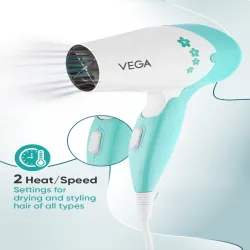 VEGA VHDH-20N Insta Glam Foldable 1000 Watts Hair Dryer - White & Blue