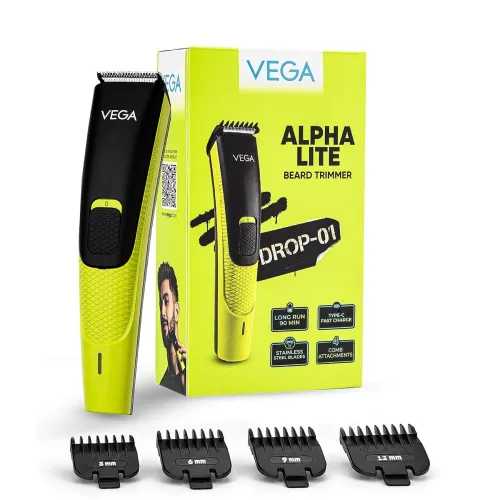 Image of VEGA Alpha Lite Beard Trimmer for Men, Self-Sharpening Blades, Trimmer for Man, 4 Comb Attachment, Up to 6 Weeks Runtime