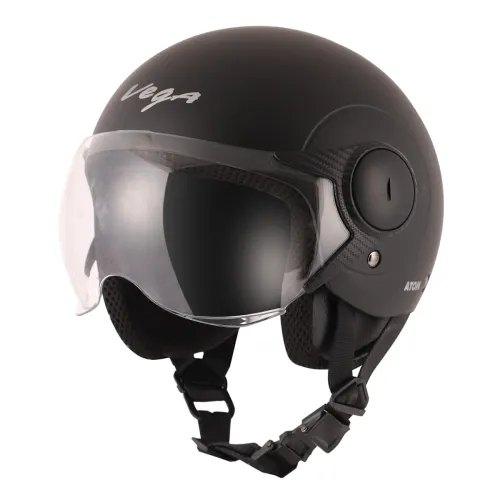 Image of Vega Atom ISI Certified Smooth Matt Finish Open Face Helmet with Clear Visor