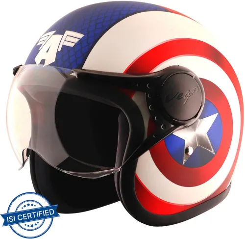 Image of VEGA Jet Marvel Captain America Edition Motorbike Helmet (Dull White Red)