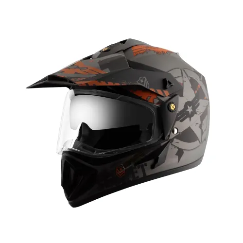 Image of Vega Off Road Secret ISI Certified Matt Finish Full Face Dual Visor with Peak Helmet for Men and Women Outer Clear Visor
