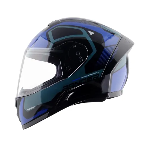 Image of Vega Ranger Crew ISI Certified Gloss Finish Full Face Helmet for Men with Clear Visor-Black Blue-M