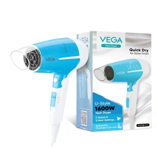 Image of Vega U Style 1600W Foldable Hair Dryer (Cool Shot, 3 Heat Settings)