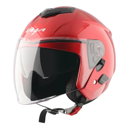 Image of Vega VO 04 Punch Dual Visor Open Face Riding Helmet with Lightweight Shell, Shock-Absorbing Liner, Comfortable Interior,