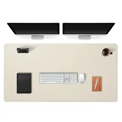 Vegan Leather Desk Mat 120 x 60cm | Mouse Pad Large, Computer Table Mat, Reversible Extended Laptop Pad for Desk, Dual Side Waterproof Edge-Stitched (White/Coffee)