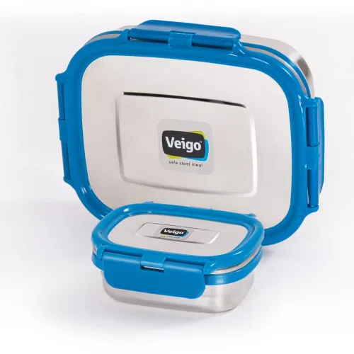 Image of Veigo Lock N Steel 100% Air Tight 2 Pcs Container,Dark Blue, 950 Milliliter