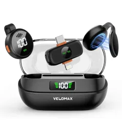VELOMAX Wireless Mic for YouTube, 2-in-1 Mic for YouTube Wireless for iPhone / Android, Dual Clip-On Magnetic Microphone