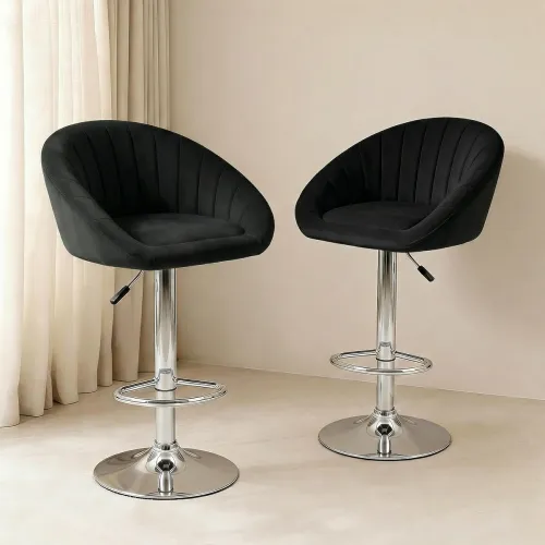 Image of Adjustable Velvet Bar Stool Chair with Chrome Base, Padded CoAdjustable Velvet Bar Stool Chair with Chrome Base, Padded 