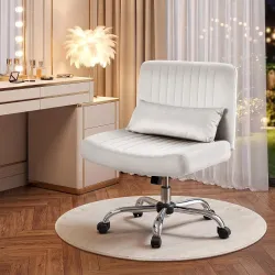 Velvet Criss Cross Desk Chair with Wheels, Luxury Cross Legged Office Office