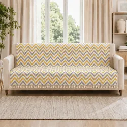 Velvet Quilted Sofa Cover for 3 Seater (70 x 60 Inches) | Yellow Zigzag