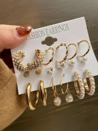 Image of Vembley Gold Plated Pearl and Crystal Hoop Earring Set