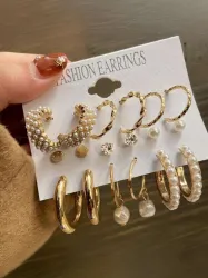 Vembley Gold Plated Pearl and Crystal Hoop Earring Set
