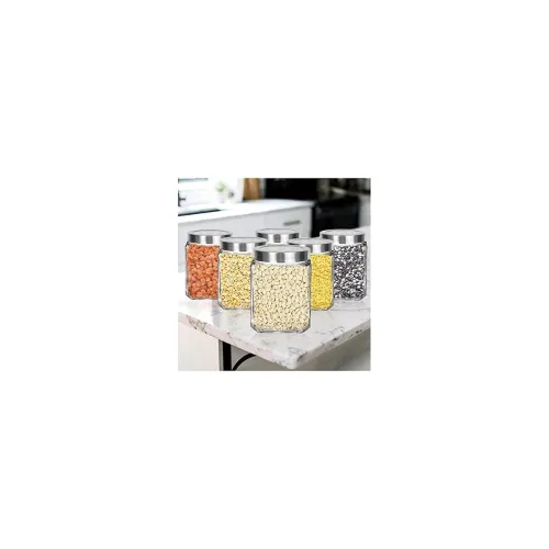 Image of Vency 500ml Glass Square Storage Jars Set
